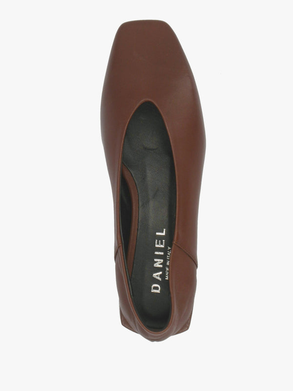 Daniel Saria Tan Leather Square Toe Ballet Pumps