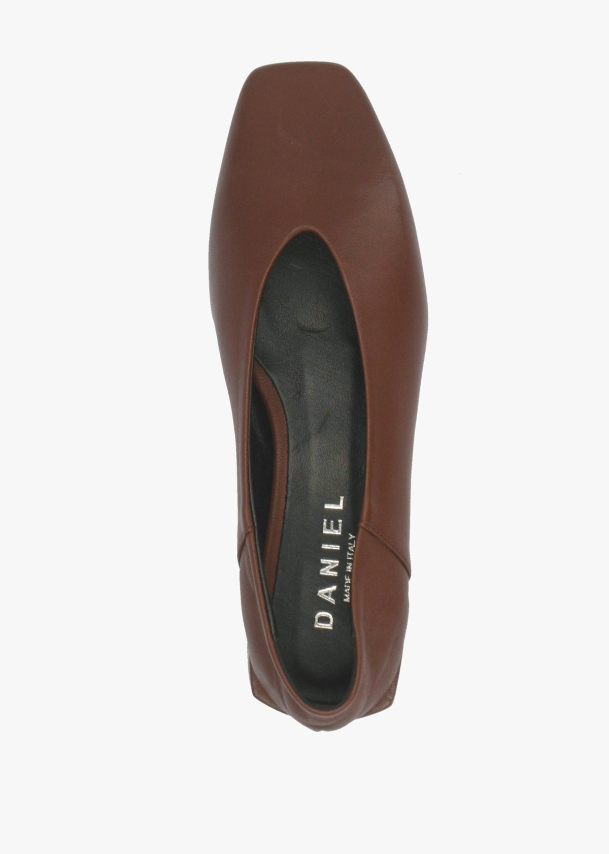 Daniel Saria Tan Leather Square Toe Ballet Pumps