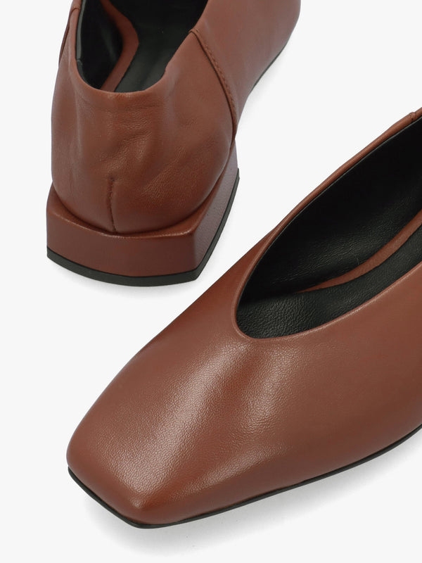 Daniel Saria Tan Leather Square Toe Ballet Pumps