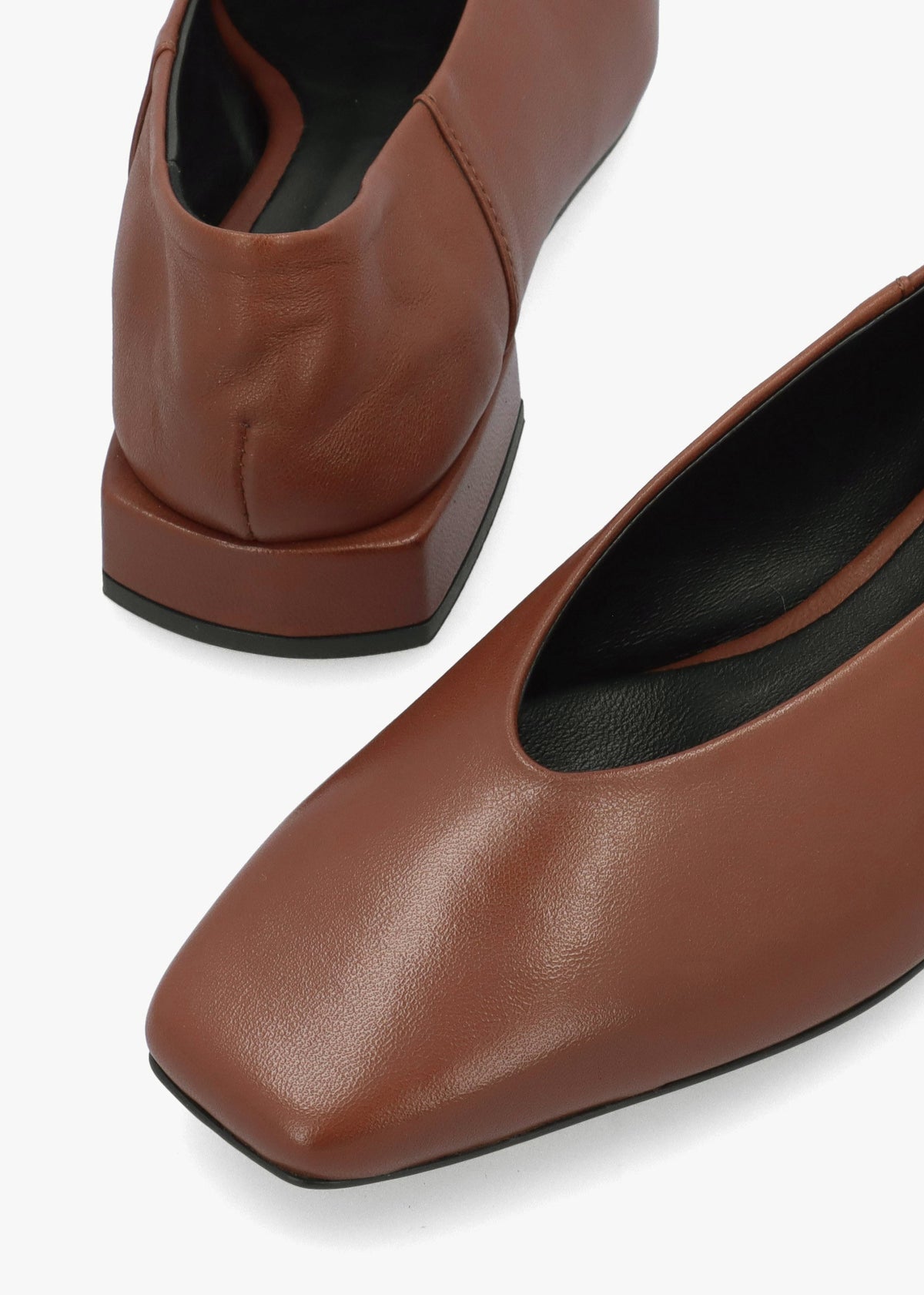 Daniel Saria Tan Leather Square Toe Ballet Pumps