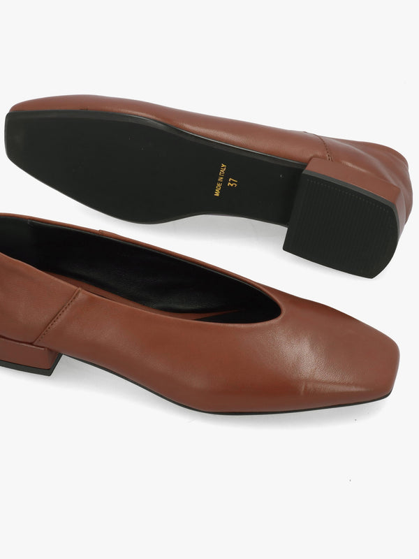 Daniel Saria Tan Leather Square Toe Ballet Pumps