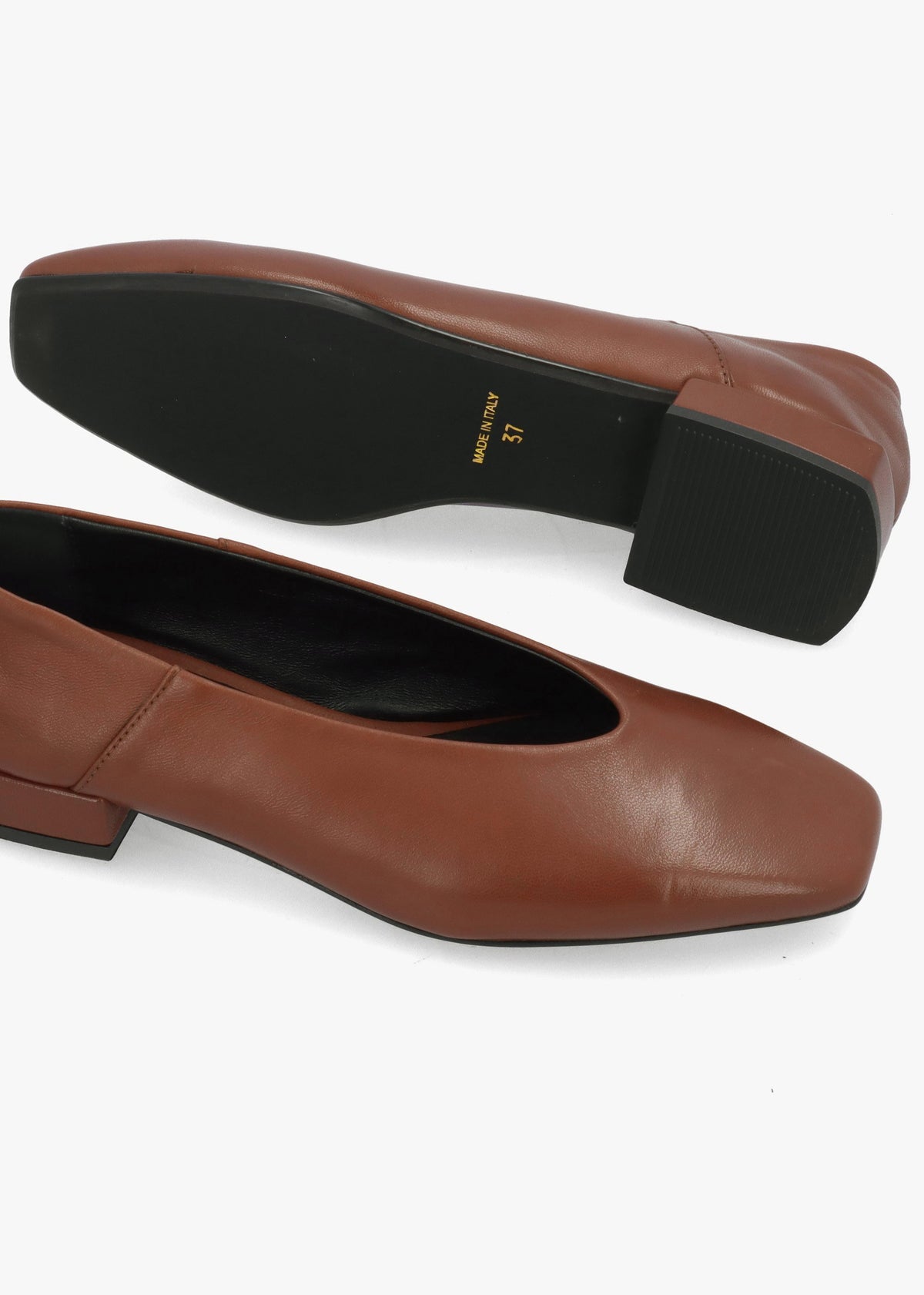 Daniel Saria Tan Leather Square Toe Ballet Pumps