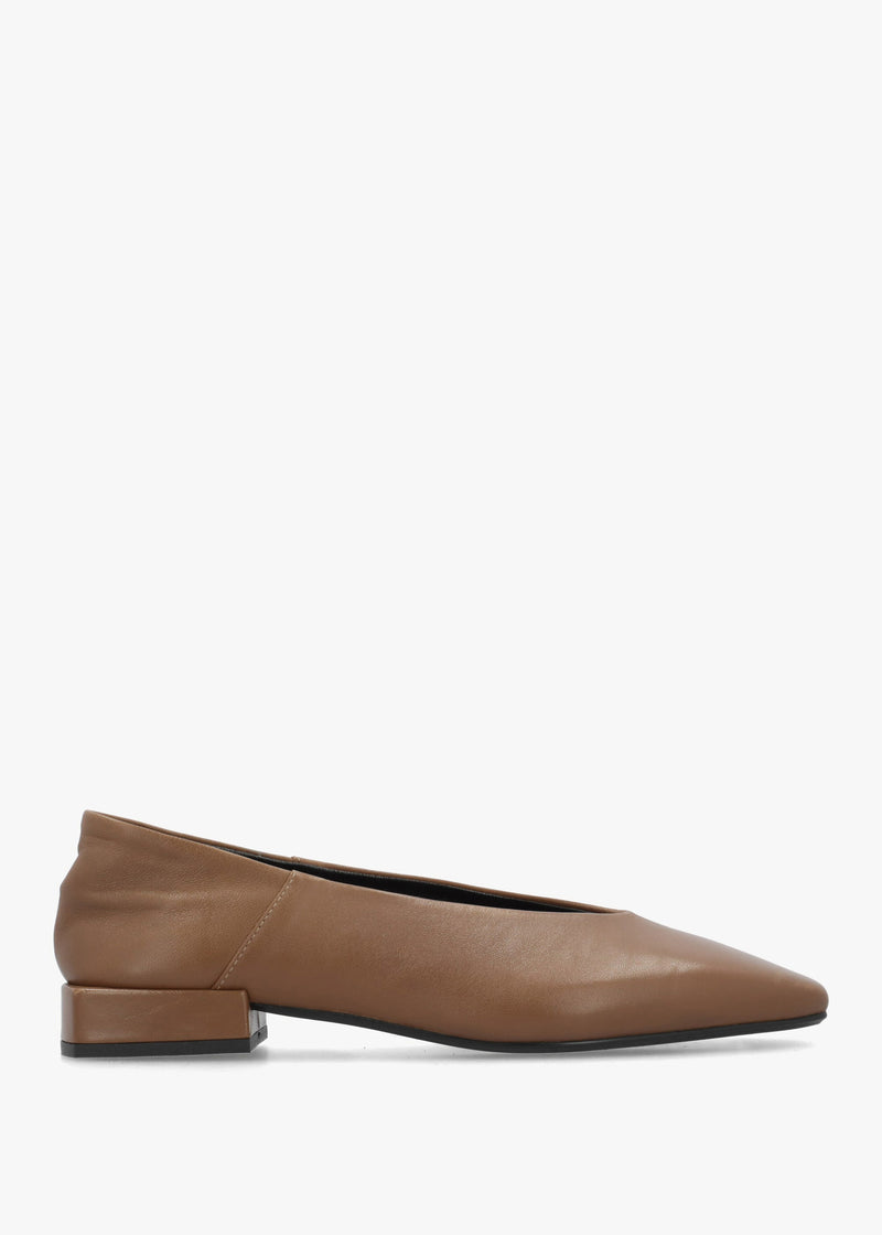Saria Taupe Leather Square Toe Ballet Pumps