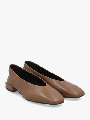 Saria Taupe Leather Square Toe Ballet Pumps