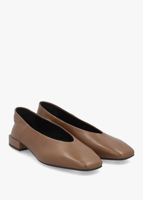 Saria Taupe Leather Square Toe Ballet Pumps