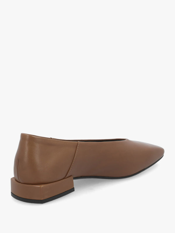 Saria Taupe Leather Square Toe Ballet Pumps