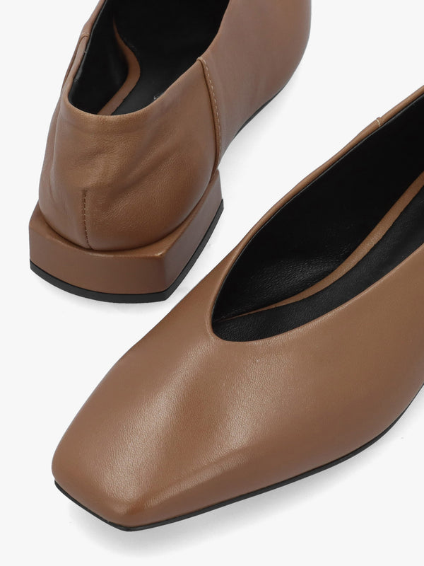 Saria Taupe Leather Square Toe Ballet Pumps