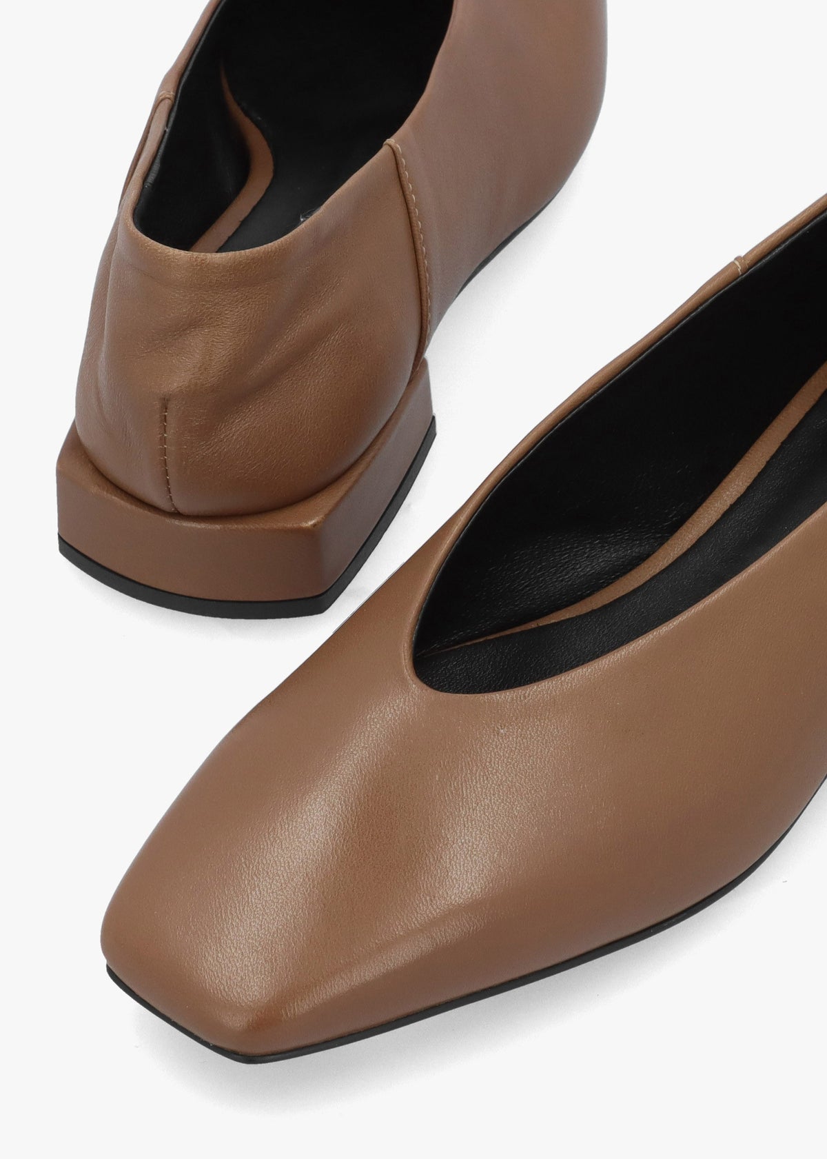 Saria Taupe Leather Square Toe Ballet Pumps