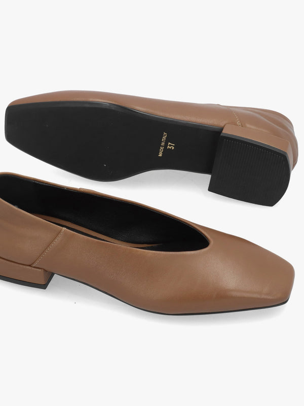 Saria Taupe Leather Square Toe Ballet Pumps