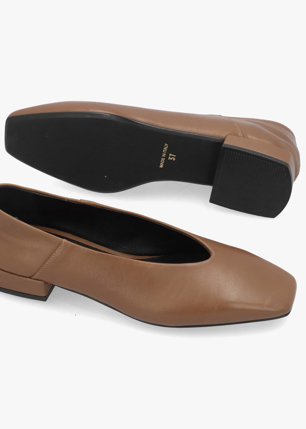 Saria Taupe Leather Square Toe Ballet Pumps