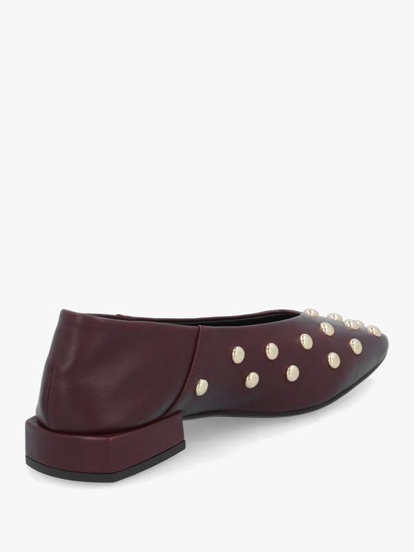Daniel Saria Burgundy Leather Square Toe Studded Ballet Pumps
