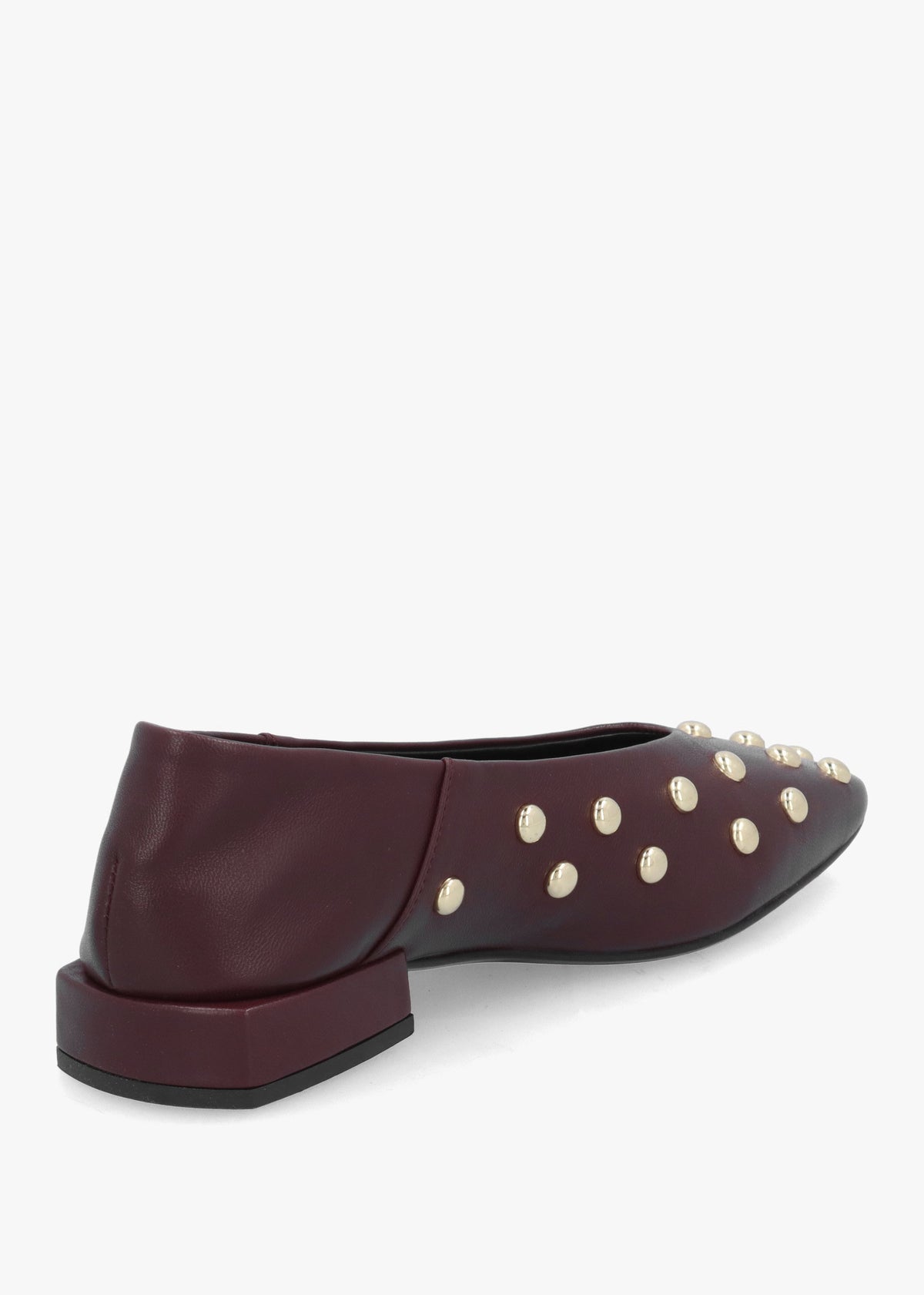 Daniel Saria Burgundy Leather Square Toe Studded Ballet Pumps