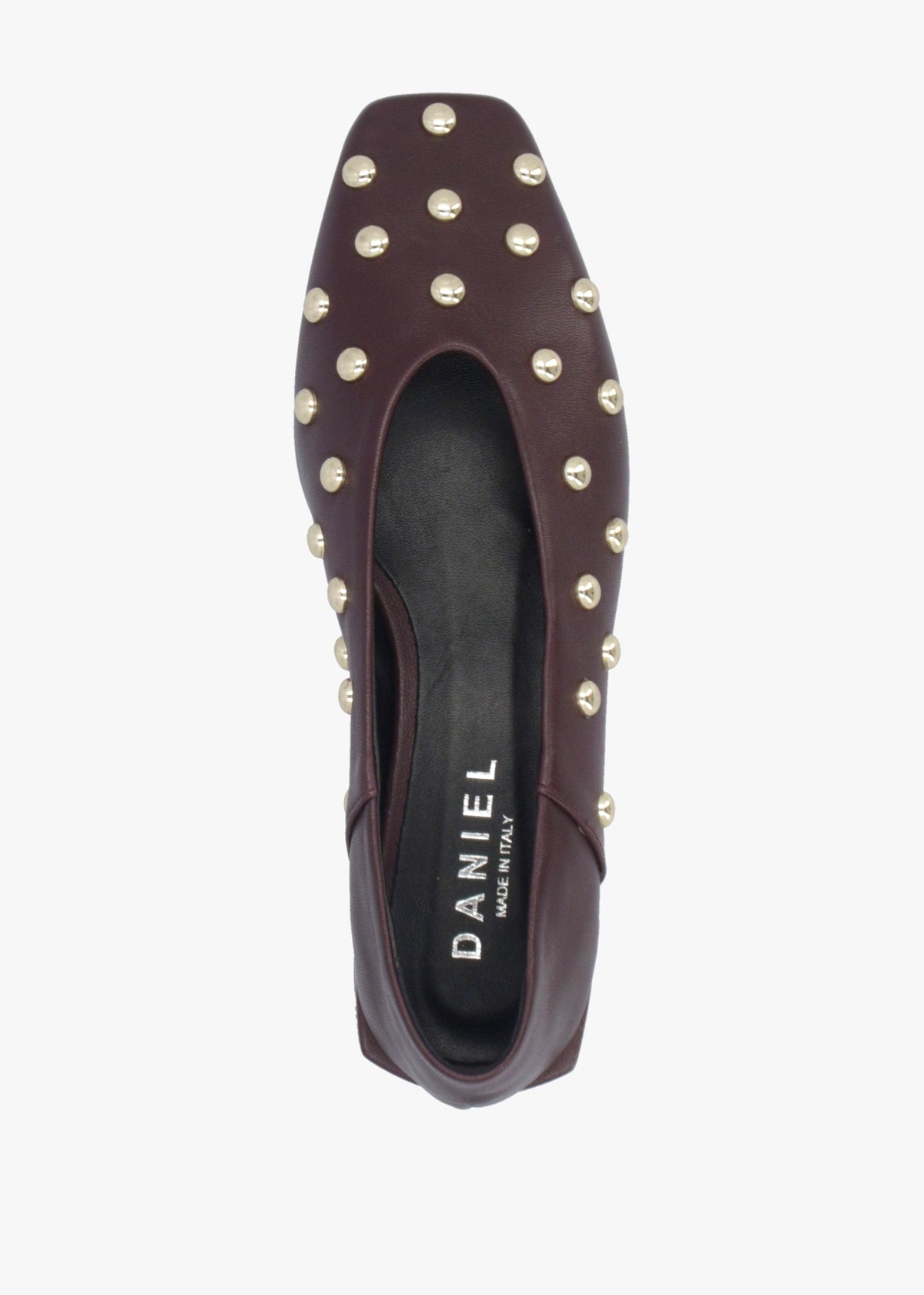 Daniel Saria Burgundy Leather Square Toe Studded Ballet Pumps