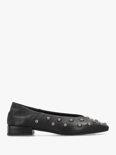 Saria Black Leather Square Toe Studded Ballet Pumps
