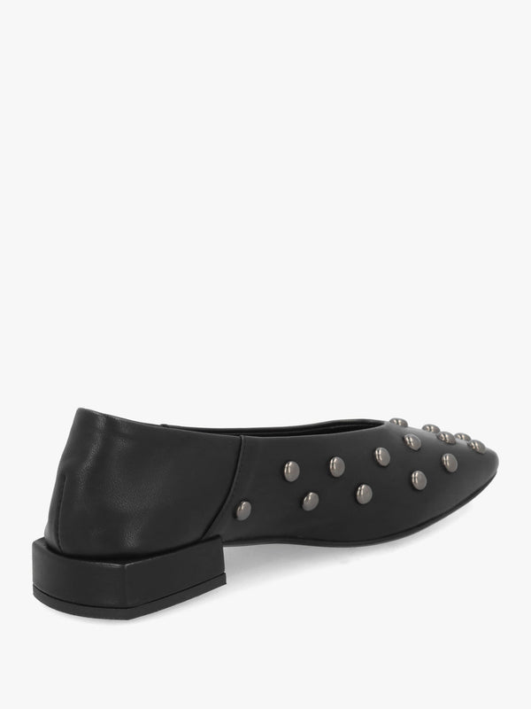 Saria Black Leather Square Toe Studded Ballet Pumps