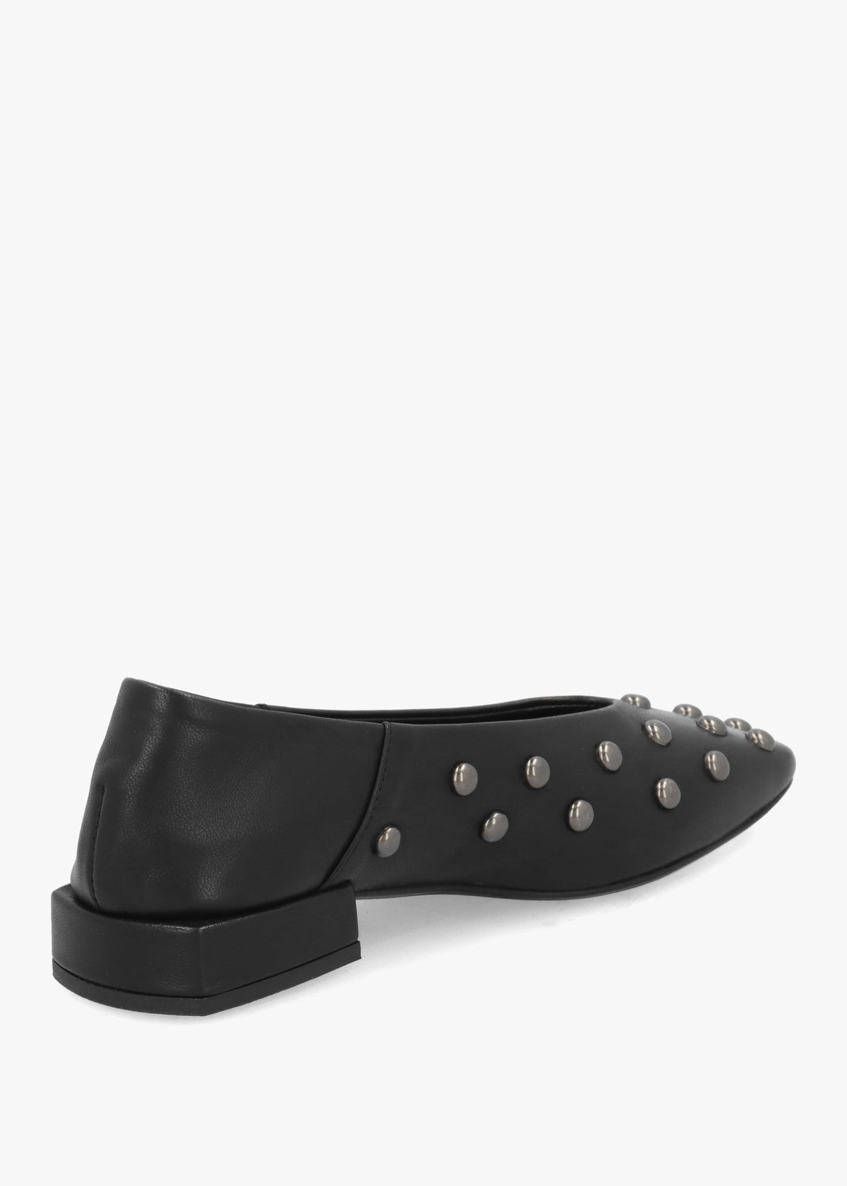 Saria Black Leather Square Toe Studded Ballet Pumps