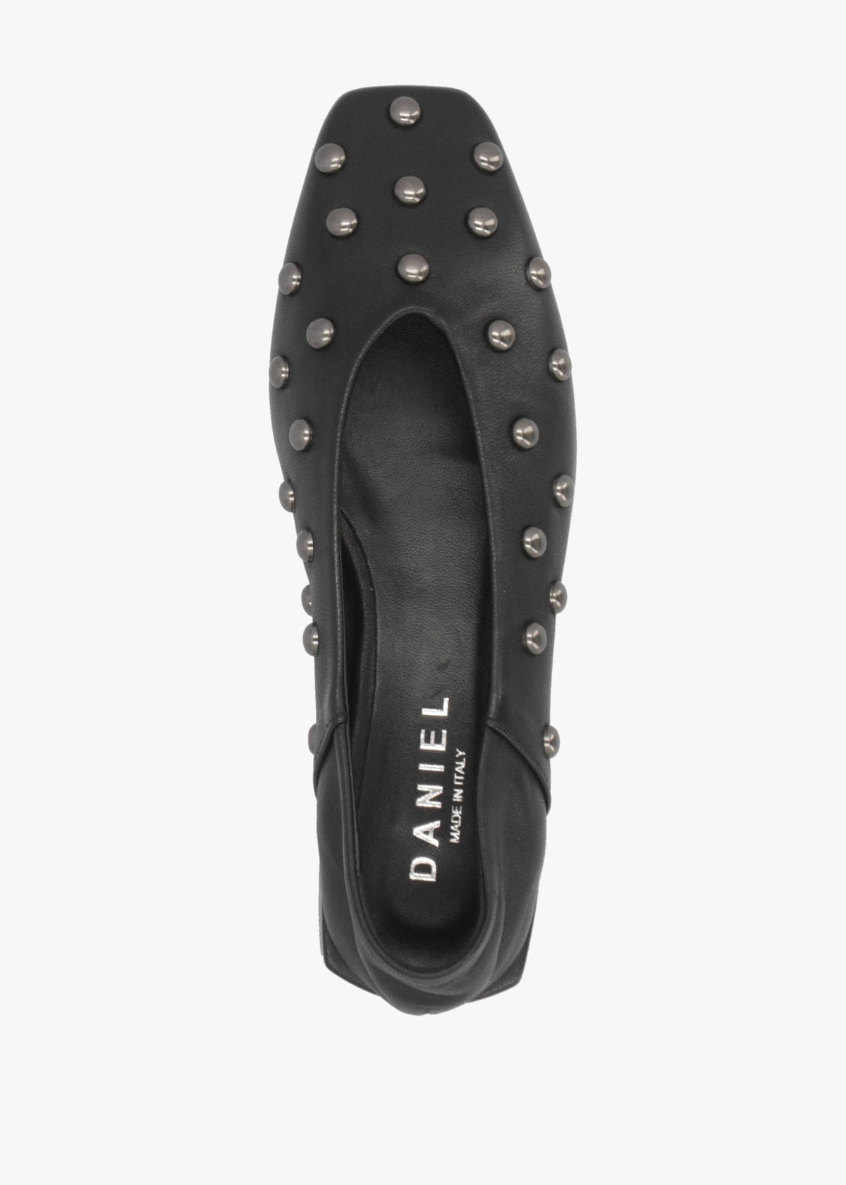 Saria Black Leather Square Toe Studded Ballet Pumps