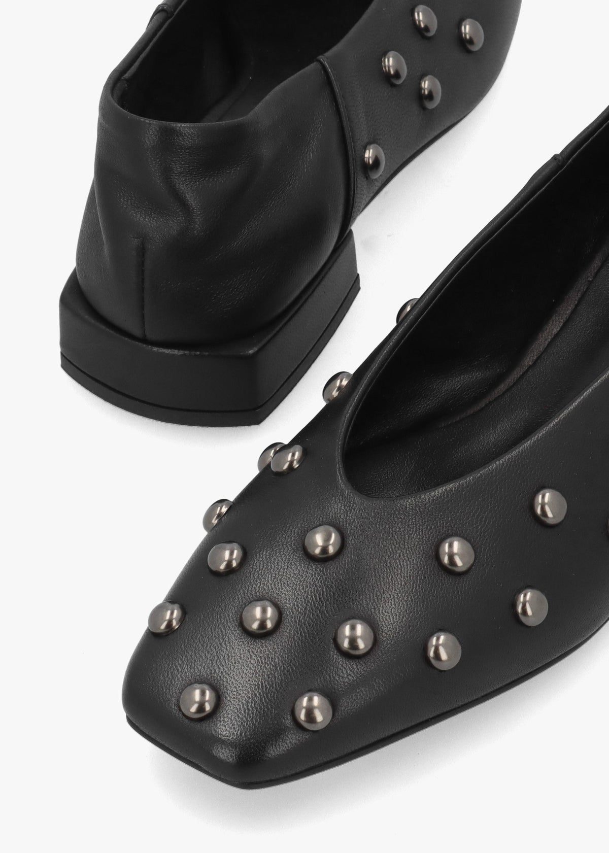 Saria Black Leather Square Toe Studded Ballet Pumps