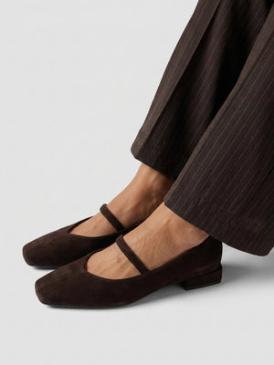 Daniel Saria Dolly Brown Suede Square Toe Ballet Pumps