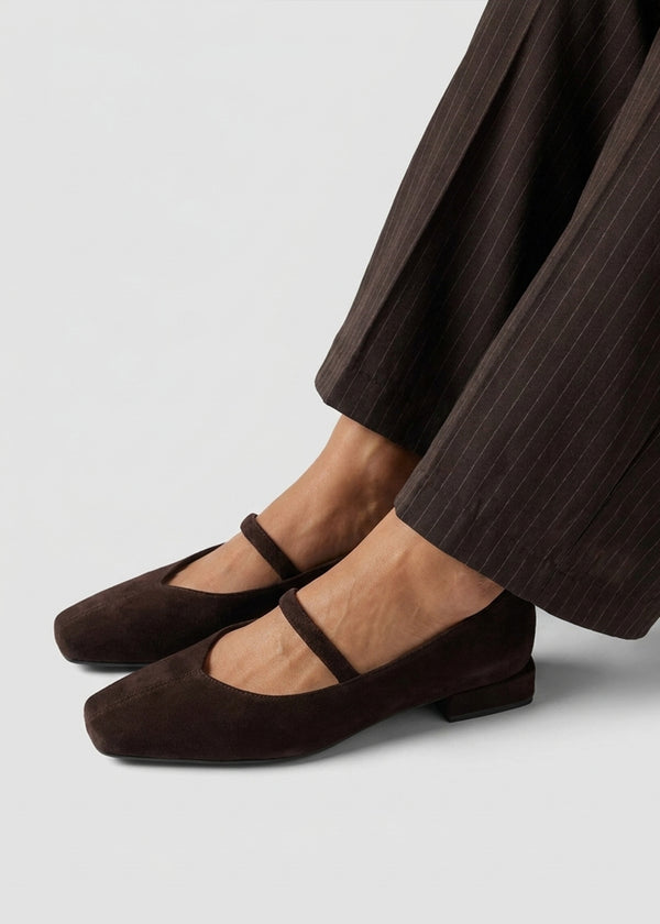 Daniel Saria Dolly Brown Suede Square Toe Ballet Pumps