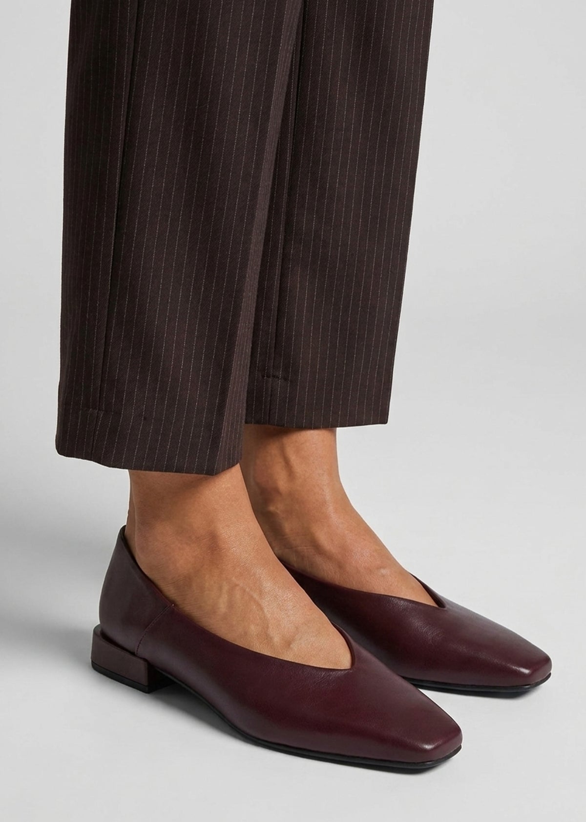 Daniel Saria Burgundy Leather Square Toe Ballet Pumps