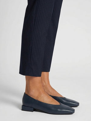 Saria Navy Leather Square Toe Ballet Pumps