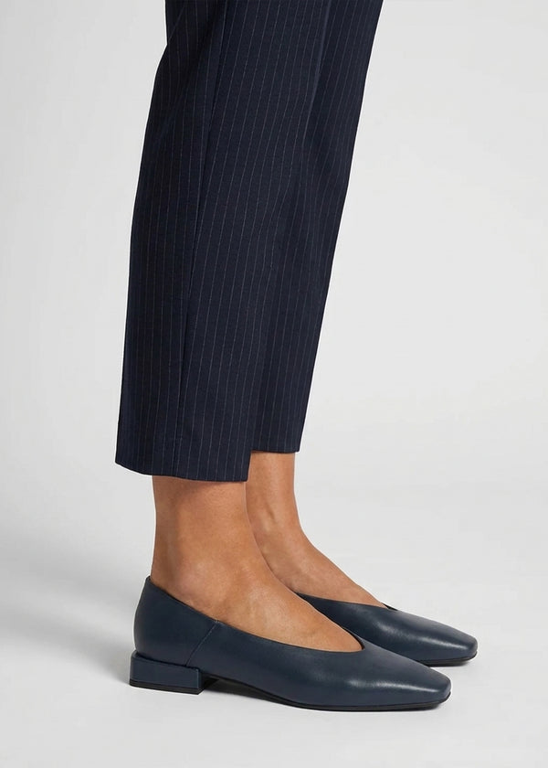 Saria Navy Leather Square Toe Ballet Pumps