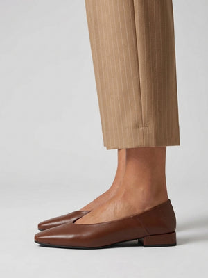 Saria Tan Leather Square Toe Ballet Pumps
