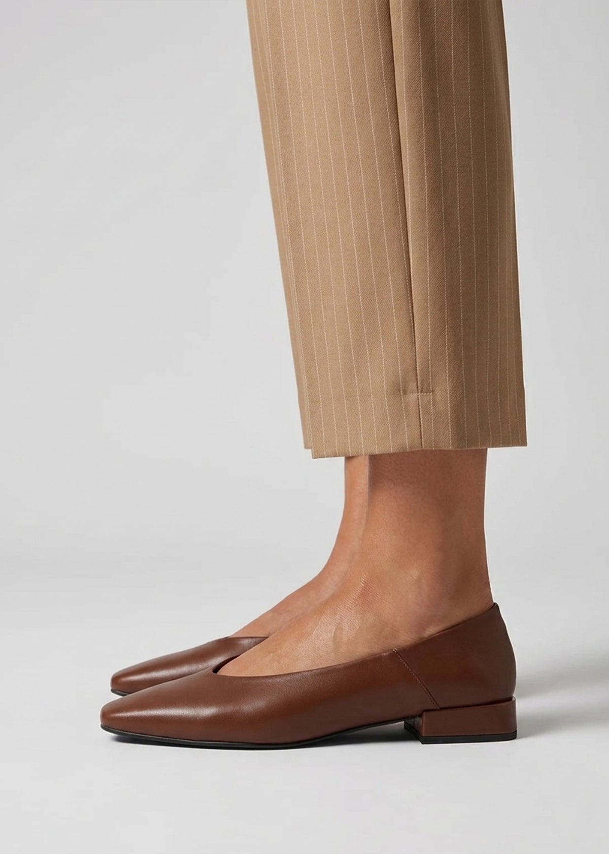 Saria Tan Leather Square Toe Ballet Pumps
