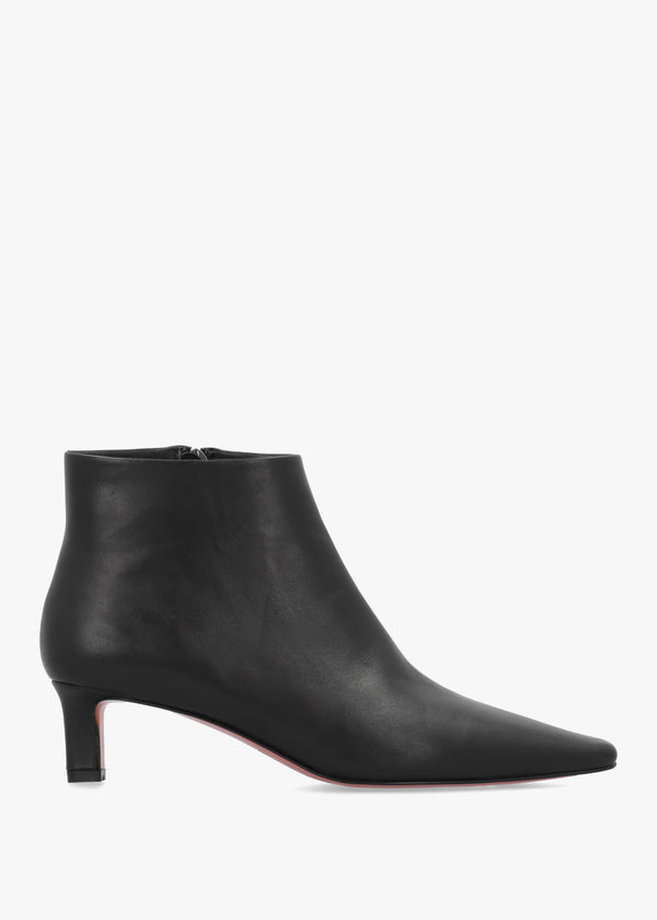 Scylla Black Leather Low Heel Ankle Boots