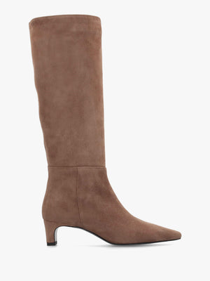 DANIEL Sedda Beige Suede Low Heel Knee Boots