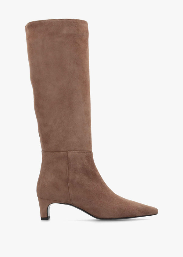 DANIEL Sedda Beige Suede Low Heel Knee Boots