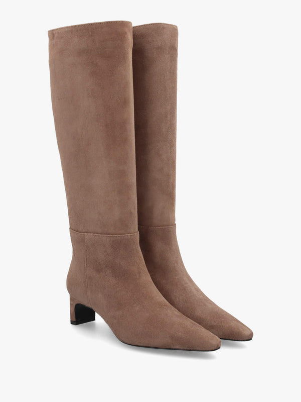 DANIEL Sedda Beige Suede Low Heel Knee Boots