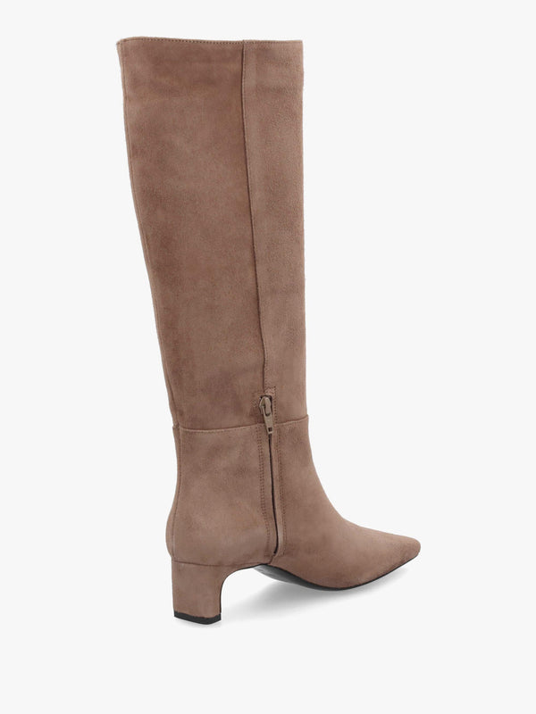 DANIEL Sedda Beige Suede Low Heel Knee Boots