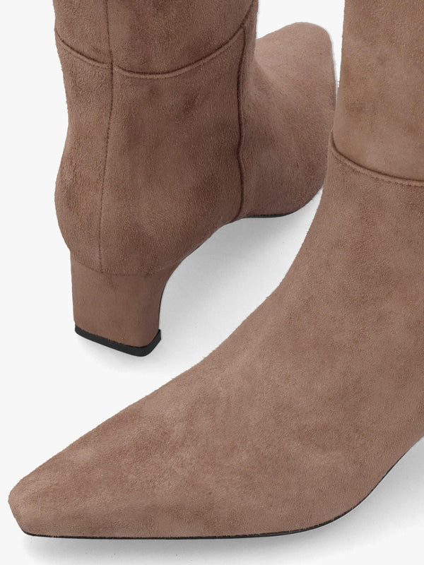 DANIEL Sedda Beige Suede Low Heel Knee Boots