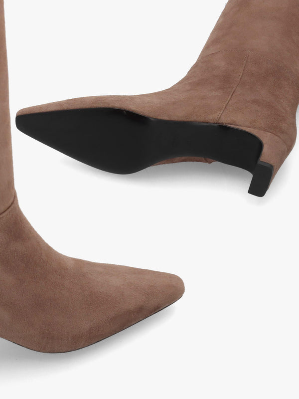 DANIEL Sedda Beige Suede Low Heel Knee Boots
