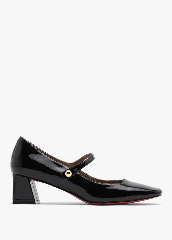 Daniel Sellasia Black Patent Leather Block Heel Mary Jane Court Shoes