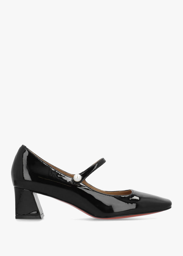 Sellasia Black Patent Leather Block Heel Mary Jane Court Shoes