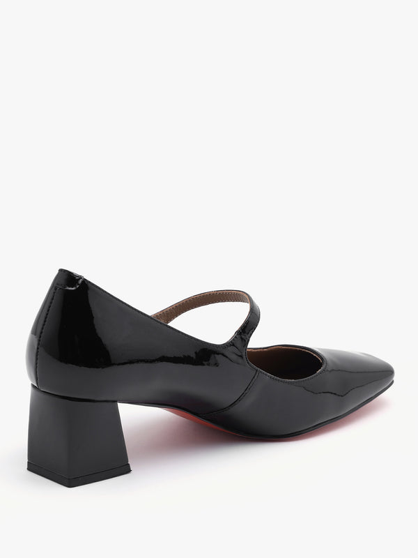 Daniel Sellasia Black Patent Leather Block Heel Mary Jane Court Shoes