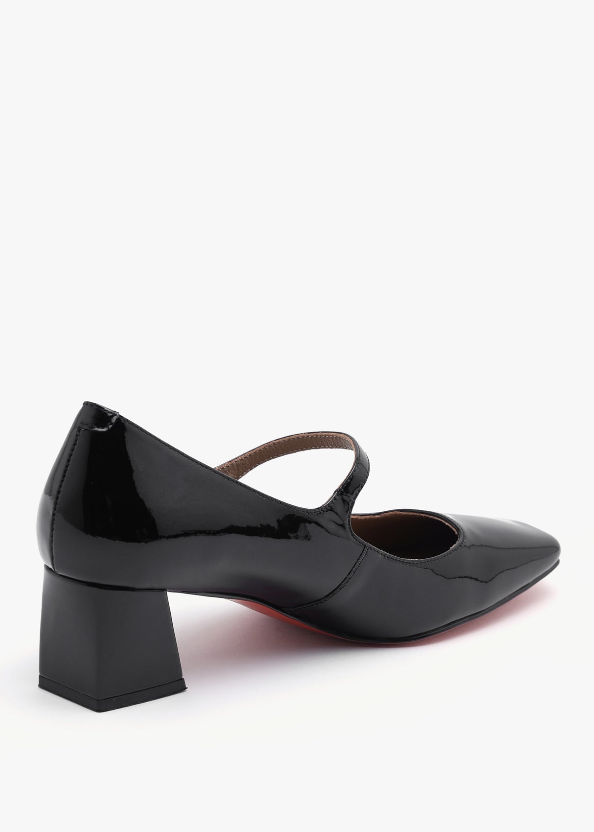Daniel Sellasia Black Patent Leather Block Heel Mary Jane Court Shoes