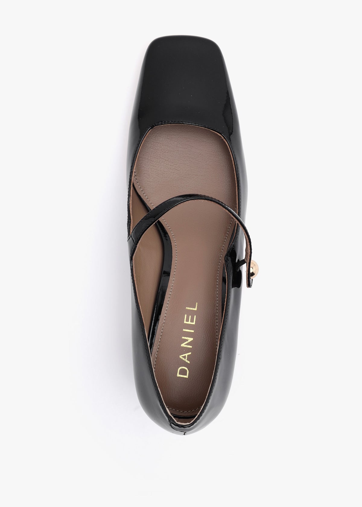 Daniel Sellasia Black Patent Leather Block Heel Mary Jane Court Shoes