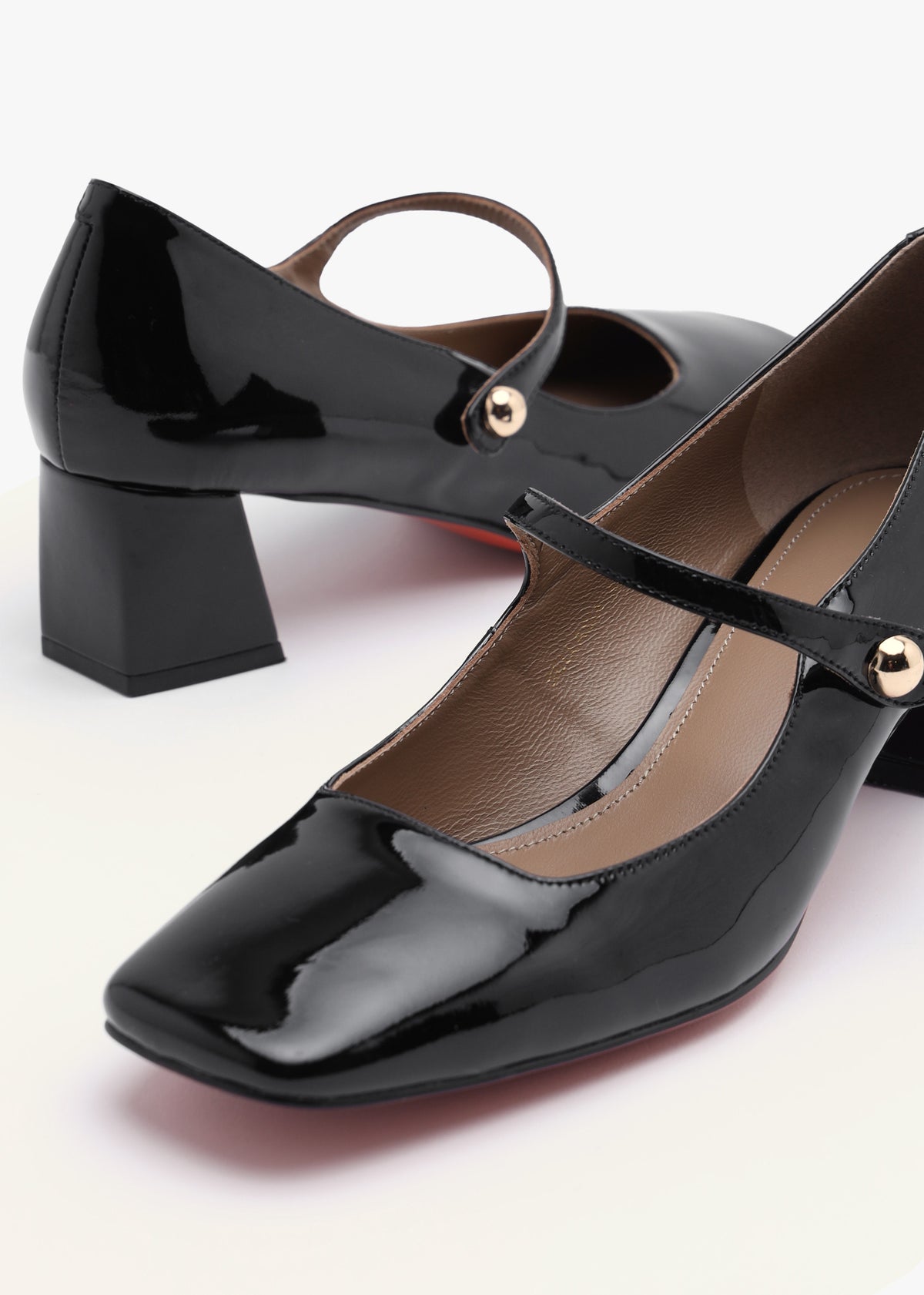 Daniel Sellasia Black Patent Leather Block Heel Mary Jane Court Shoes