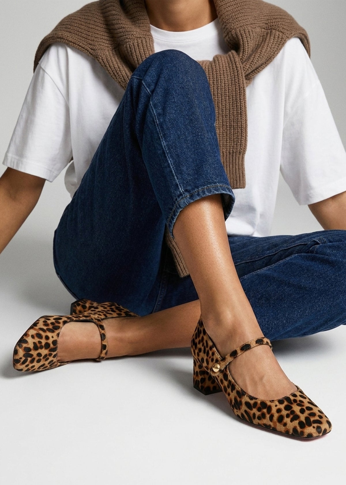 Sellasia Leopard Pony Hair Block Heel Mary Jane Court Shoes