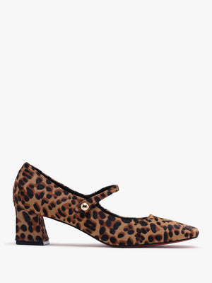 Daniel Sellasia Leopard Pony Hair Block Heel Mary Jane Court Shoes