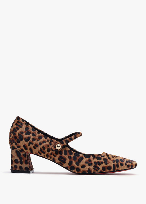 Daniel Sellasia Leopard Pony Hair Block Heel Mary Jane Court Shoes