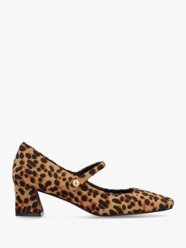 Sellasia Leopard Pony Hair Block Heel Mary Jane Court Shoes