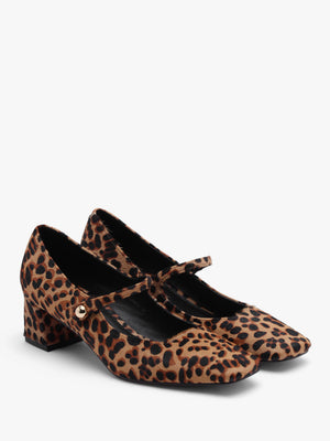 Daniel Sellasia Leopard Pony Hair Block Heel Mary Jane Court Shoes