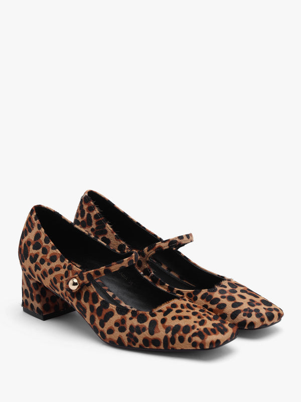 Daniel Sellasia Leopard Pony Hair Block Heel Mary Jane Court Shoes