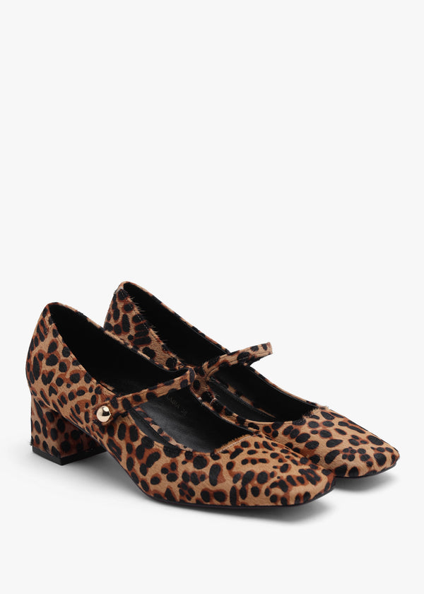 Daniel Sellasia Leopard Pony Hair Block Heel Mary Jane Court Shoes