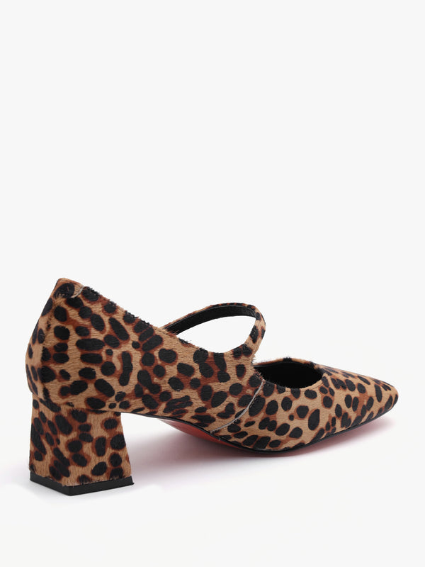 Daniel Sellasia Leopard Pony Hair Block Heel Mary Jane Court Shoes